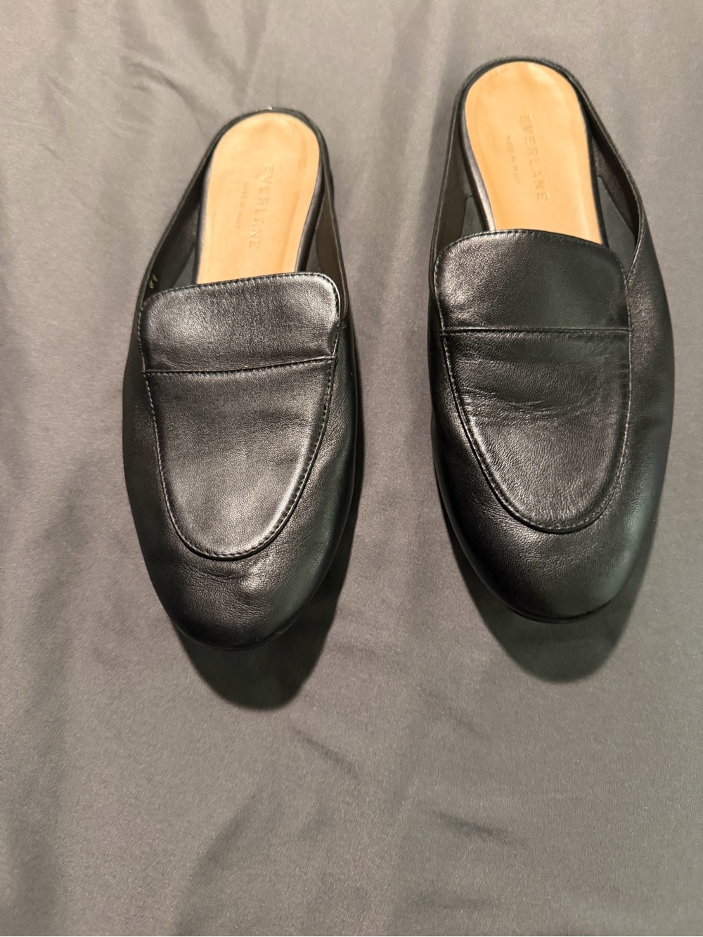 Everlane Black Leather Backless Loafers -